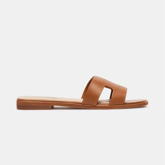 Steve Madden HADYN COGNAC LEATHER Brown Slide Sandals - Picture 4 of 9